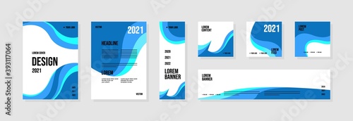 Set of abstract template layouts with creative shapes, suitable for business project events, flyers/leaflet, banner ads, brochure covers, identity, and social media posts. Vector backgrounds.
