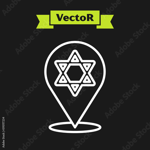 White line Star of David icon isolated on black background. Jewish religion symbol. Symbol of Israel. Vector.