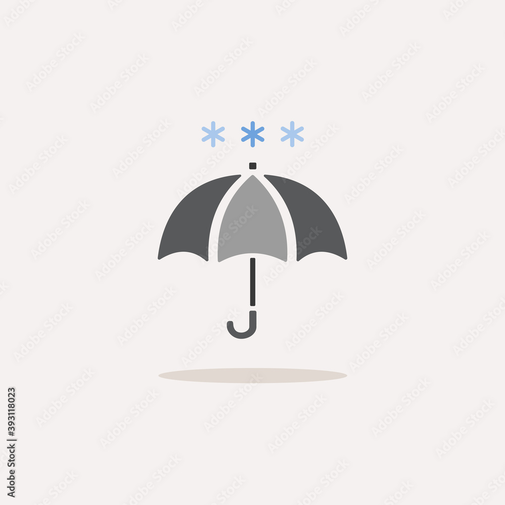 Umbrella and snow. Color icon with shadow. Weather vector illustration