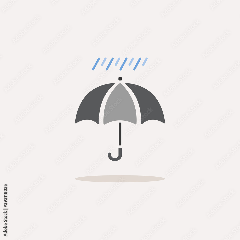 Umbrella and soft rain. Color icon with shadow. Weather vector illustration