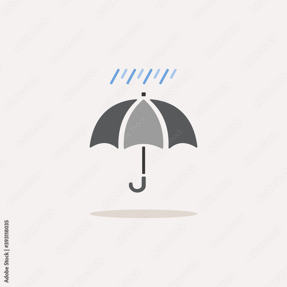 Umbrella and soft rain. Color icon with shadow. Weather vector illustration Umbrella and soft rain. Color icon with shadow. Weather vector illustration