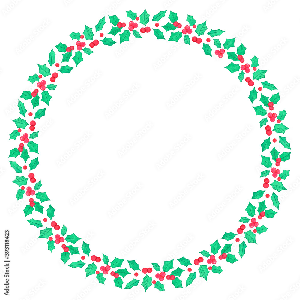Drawing of Christmas wreath with berries Drawing of Christmas wreath with berries