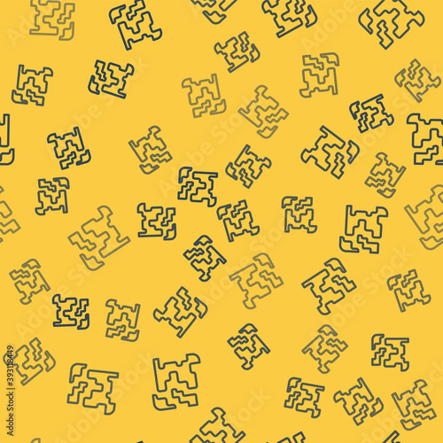 Blue line Gaseous icon isolated seamless pattern on yellow background. Changing the state of matter in gas. Vector.