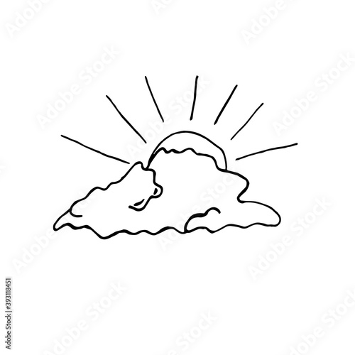 Sun behind a cloud. Hand drawing in doodle style. Vector illustration.