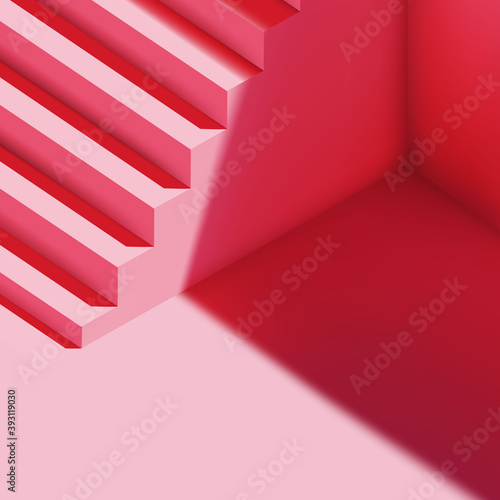 3d realistic trendy pink pastel minimalist stairs architecture vector background
