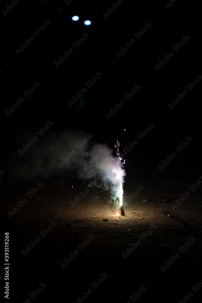 fire of cracker explosion on black background