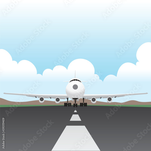 Passenger plane Running on the runway to take off