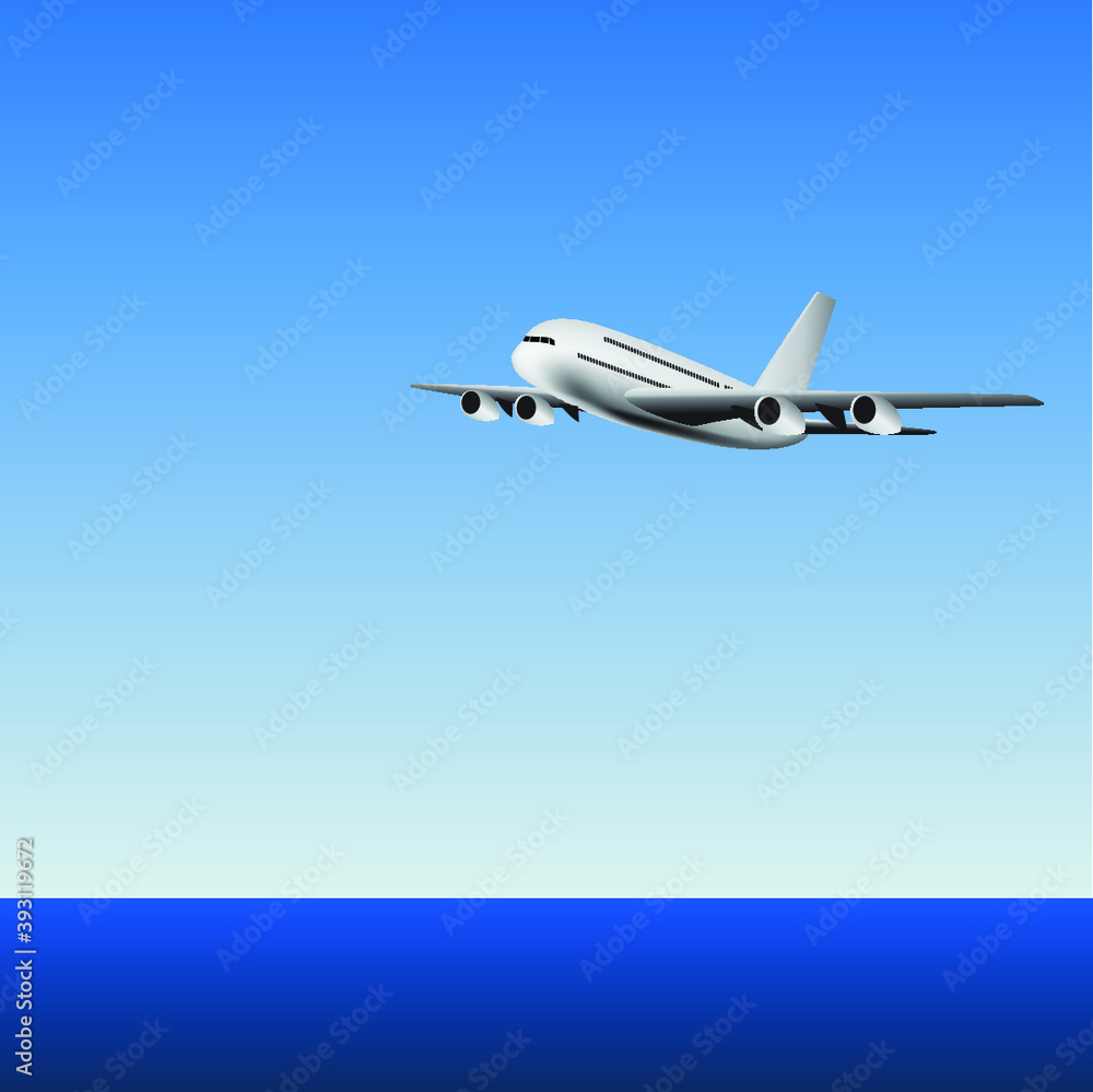 Obraz premium Passenger plane fly in the sky vector draw 