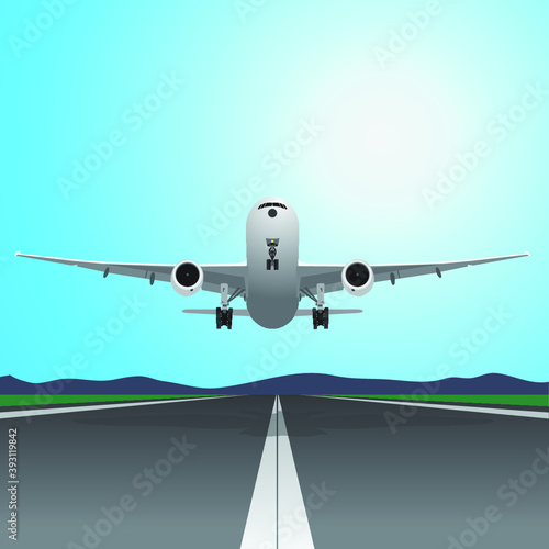 Passenger plane fly in the sky vector draw  