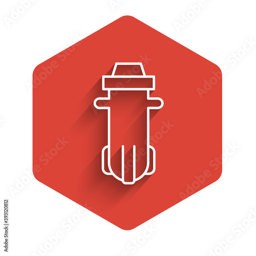 White line Water filter icon isolated with long shadow. System for filtration of water. Reverse osmosis system. Red hexagon button. Vector.