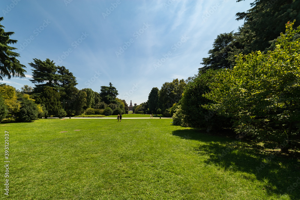 Naklejka premium Milan, Italy. Landscape of Parco Sempione, the main park of the city