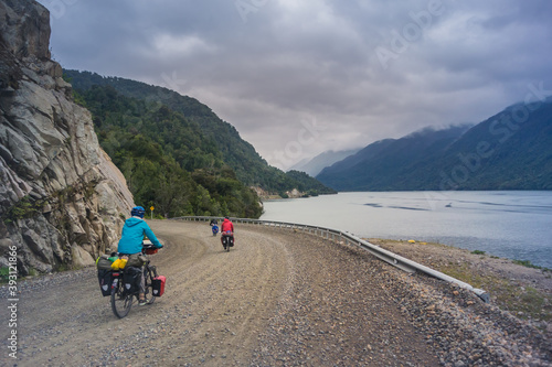 Fototapeta Naklejka Na Ścianę i Meble -  Bike tour at Carretera Austral, Patagonia - Chile.