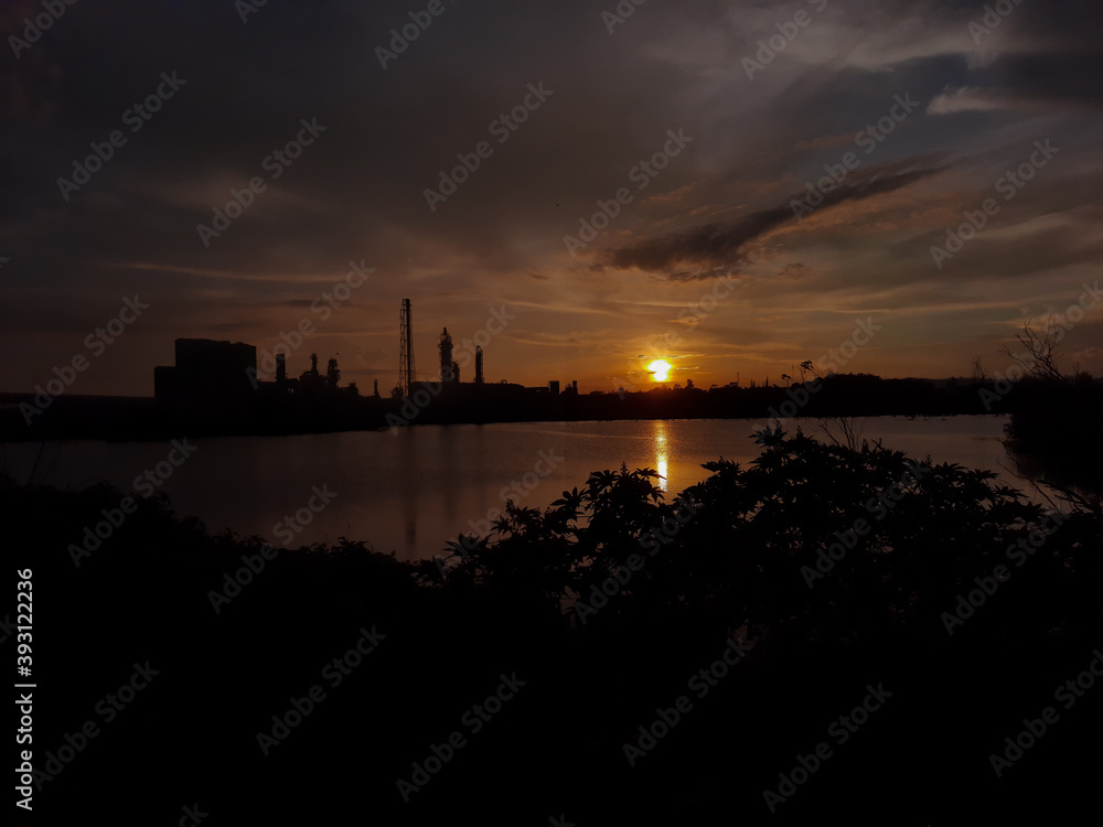 sunset over the river