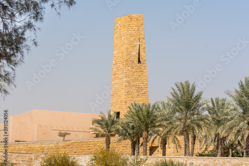Palm trees and buildings of Diraiyah, also as Dereyeh and Dariyya, a town in Riyadh, Saudi Arabia, was the original home of the Saudi royal family, and served as the capital of the Emirate of Diriyah.