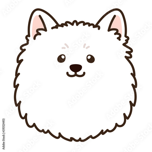 Outlined simple and adorable Japanese Spitz front head illustration