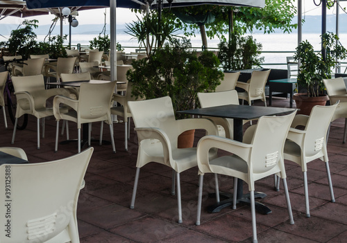 Local restaurant furniture on the island of Evia  Greece 