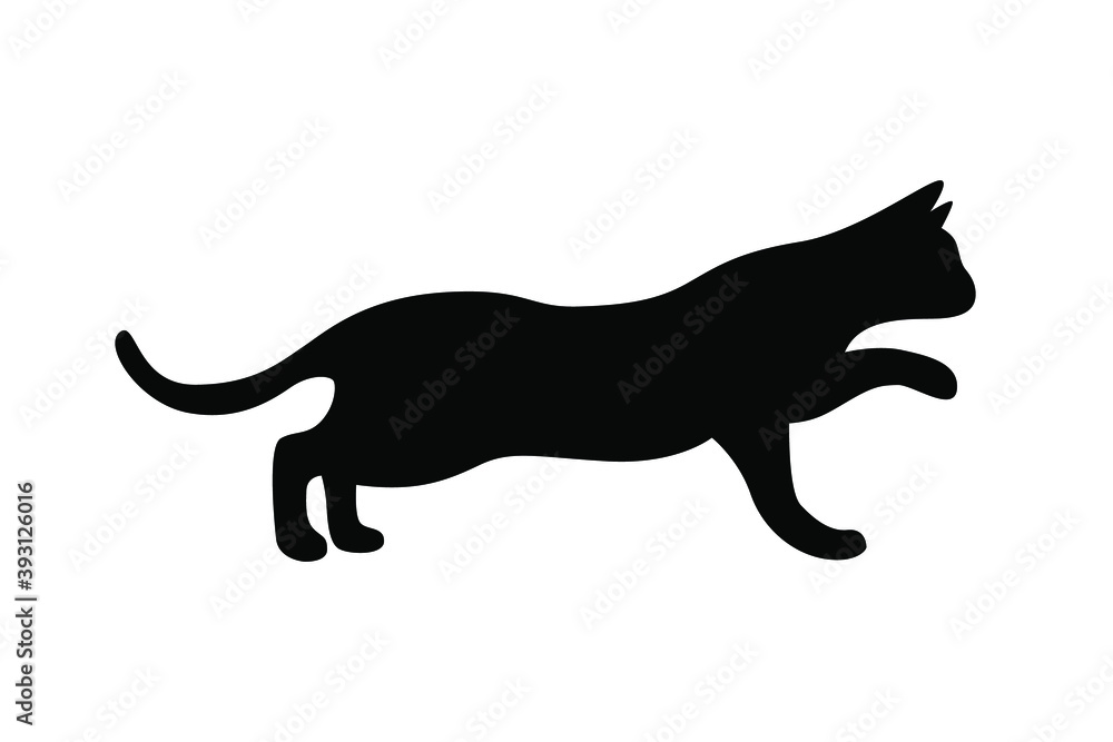 Vector silhouette of a cat. Pet. Silhouettes of cats. The cat prepares to attack.