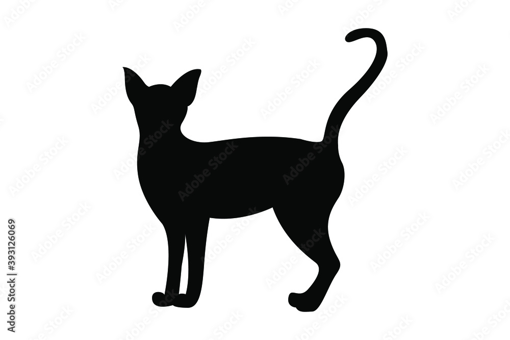 Vector silhouette of a cat. Pet. Silhouettes of cats. A playful cat with a long tail.