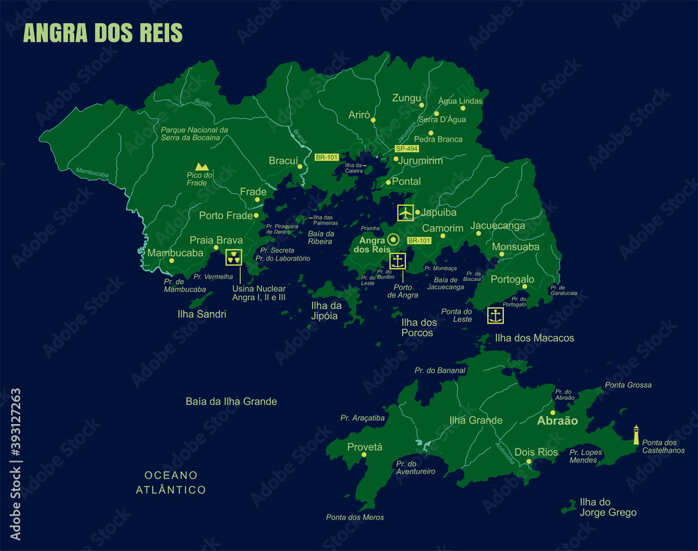 Colorful Angra dos Reis Island Map, Brazil.
