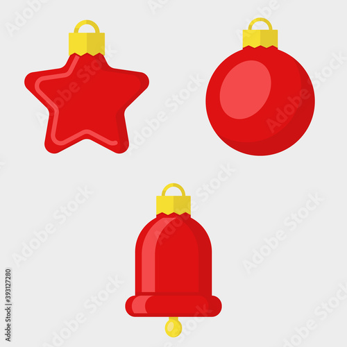 Red Christmas toys set. New year illustration.