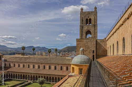 Fototapeta Fragment of Roman Catholic Cathedral of Monreale (or Duomo di Monreale, 1267) near Palermo; one of greatest extant examples of Norman architecture