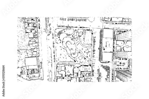 Building view with landmark of Comodoro Rivadavia is a city in the Patagonian province of Chubut in southern Argentina. Hand drawn sketch illustration in vector. photo