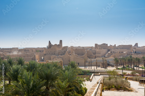 Historic buildings in Dariyah clay castle, also as Dereyeh and Dariyya, a town in Riyadh, Saudi Arabia, original home of the Saudi royal family, the capital of the Emirate of Diriyah. photo