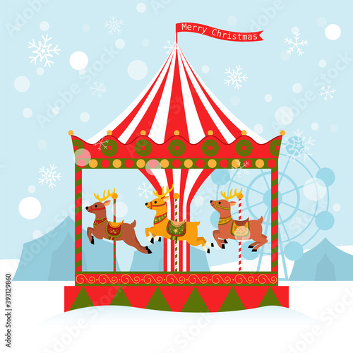 christmas card reindeer carousel cartoon illustration