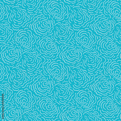 Seamless abstract doodle ocean pattern with hand painted irregular line art swirl in wavy movement. Graphic and modern design for beach wear, bath utensil, fashion and packaging design.