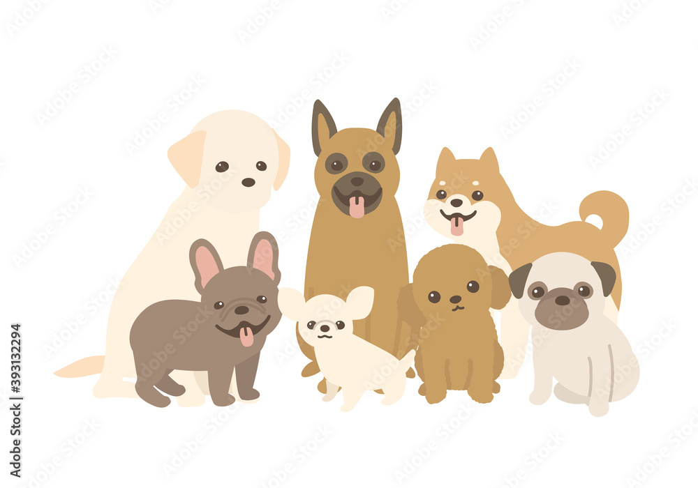 犬の集合のベクターイラスト カメラ目線 背景白 犬の集合のベクターイラスト カメラ目線 背景白