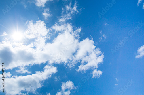 Blue sky  clouds with sunlight beautiful natural abstract texture background  copy space.