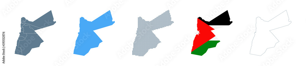 Jordan Map Set - Vector Solid, Contour, Regions, Flag, Pixels
