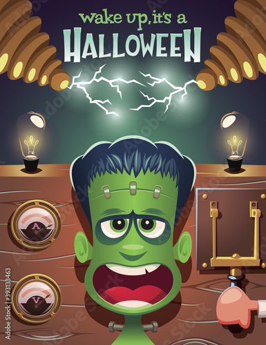 Wake up Frankenstein,it's a Halloween vector illustration