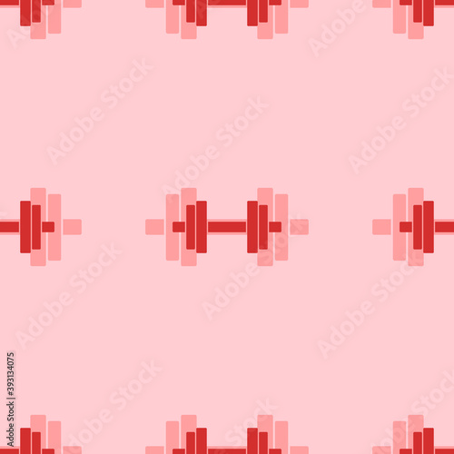Seamless pattern of large isolated red dumbbell symbols. The elements are evenly spaced. Vector illustration on light red background
