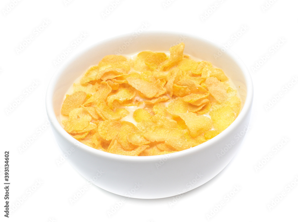 Cornflakes on bowl isolated on white background Cornflakes on bowl isolated on white background