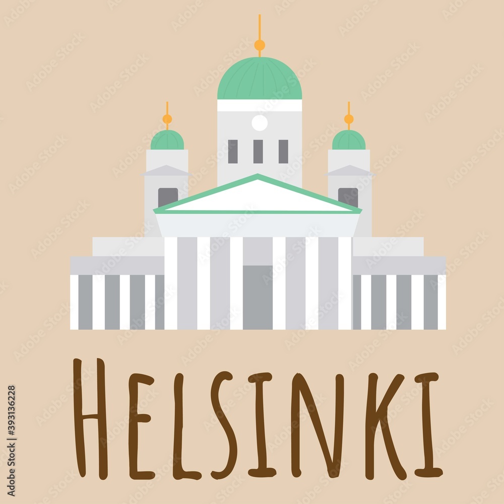 Flat style symbol of Helsinki, Finland - Cathedral. Landmark icon for travellers. Vector illustration