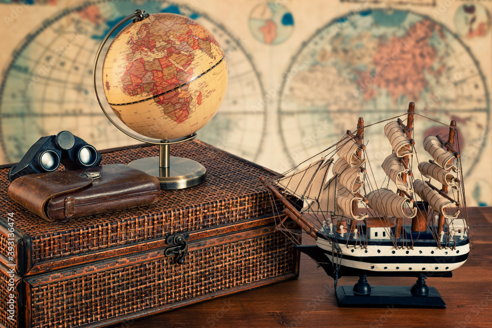 Travel and explore the world concept. Discover the world in old style