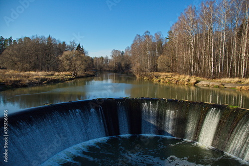 The spillway of the dam of the Yaropolskaya hydroelectric power station named after Lenin, Moscow region of Russia.