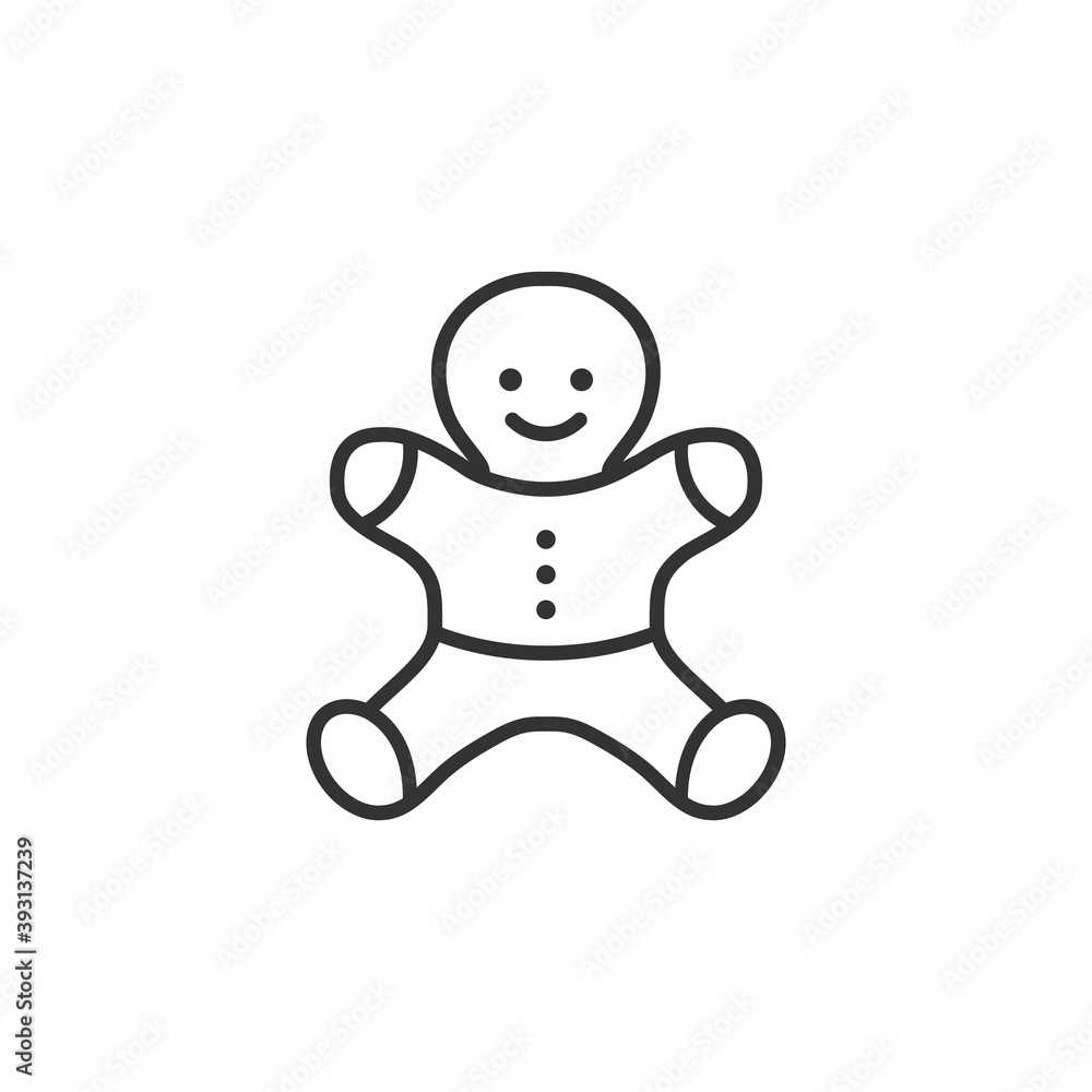 Cute chocolate line cookie in man shape. Christmas gingerbread cartoon black symbol. Vector illustration isolated on white. Cute chocolate line cookie in man shape. Christmas gingerbread cartoon black symbol. Vector illustration isolated on white.