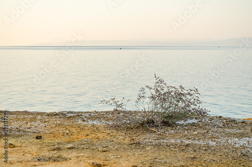 Panorama of the sea from a place with thermal water in Pefki on the island of Evia  Greece 