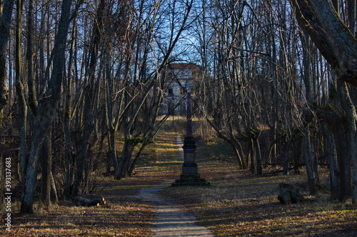 View of the ruins of the manor house of the Chernyshev estate, the village of Yaropolets, Moscow region of Russia. photo