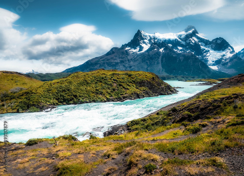 Meadows and mountains of Patagonia in Chile 