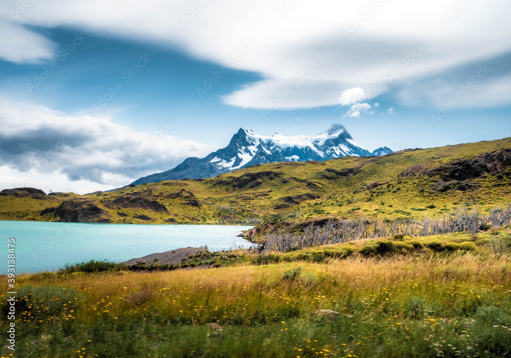 landscape with lake and blue sky landscape with lake and blue sky