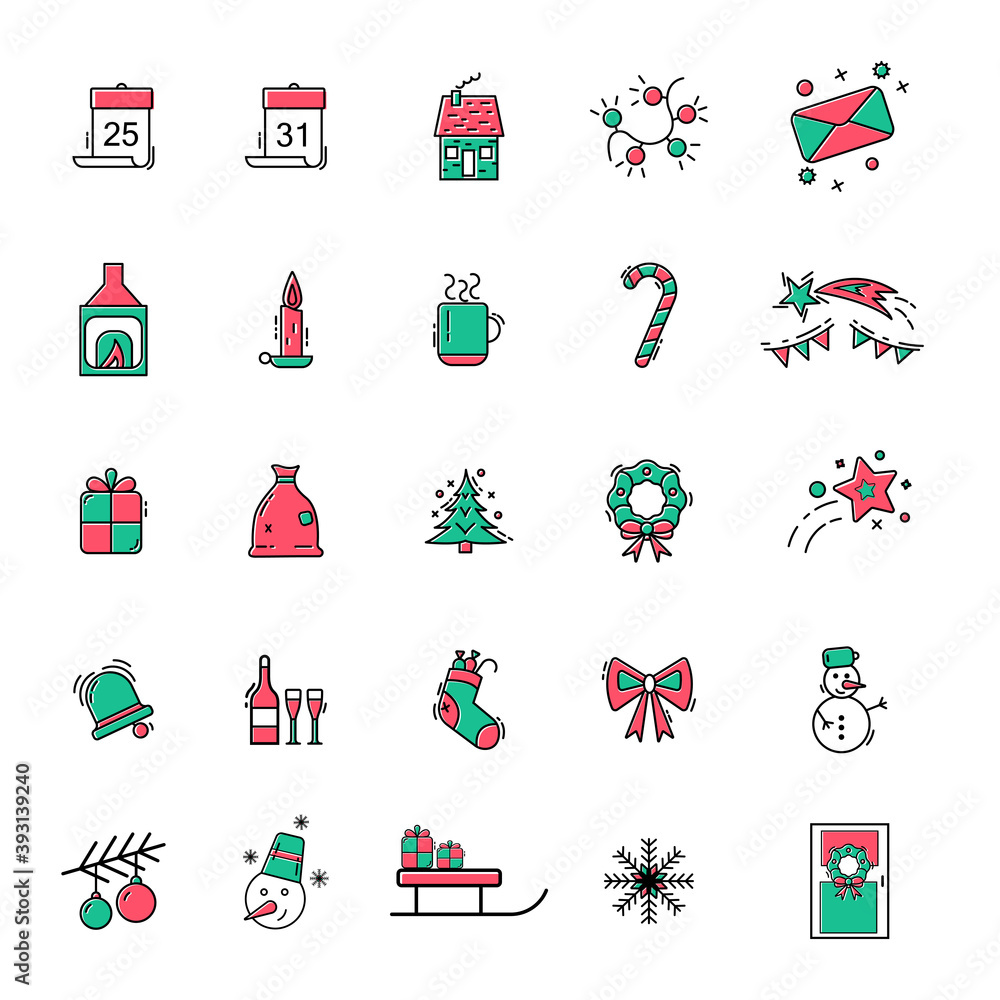 Fototapeta premium set of icons for the holiday of the new year isolated on a white background. Vector illustration. EPS 10