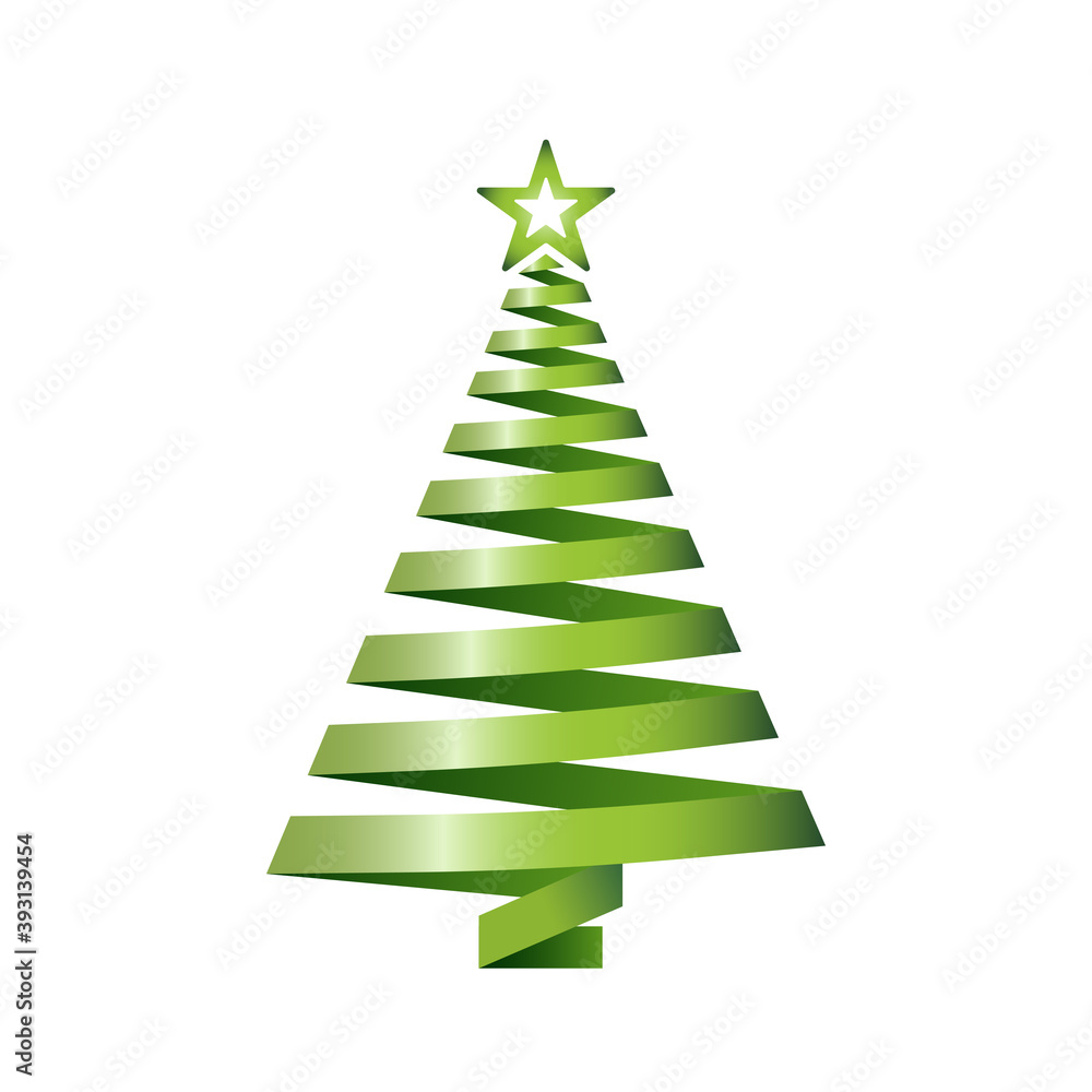 Christmas tree made of green ribbon isolated on white background.New year and christmas greeting card or party invitation. Stylized ribbon Christmas tree with star. Vector illustration. EPS 10 Christmas tree made of green ribbon isolated on white background.New year and christmas greeting card or party invitation. Stylized ribbon Christmas tree with star. Vector illustration. EPS 10
