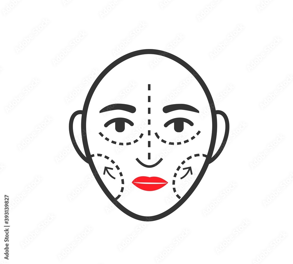 Cosmetic surgery line icon on white. Vector Face icon