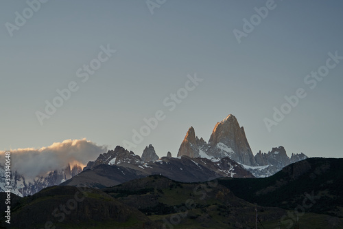 Mount Fitzroy is a high and characteristic Mountain peak in southern Argentina, Patagonia, South America and a popular travel destination for hiking and trekking for tourists