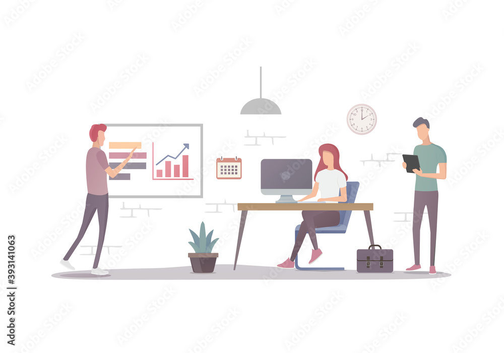 Office teamwork concept. Flat vector illustration. People work together. Isolated on white background. Office teamwork concept. Flat vector illustration. People work together. Isolated on white background.