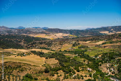 Panorama of the valley near the city of Ronda on a bright Sunny day