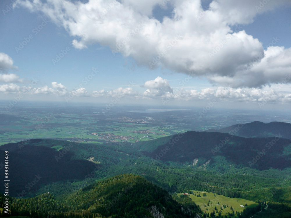 Mountain panorama at mountain Benediktenwand in Bavaria, Germany